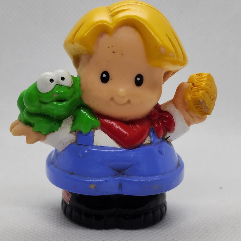 Fisher Price 2003 Little People Blonde Boy with Frog Brush Toy Figurine